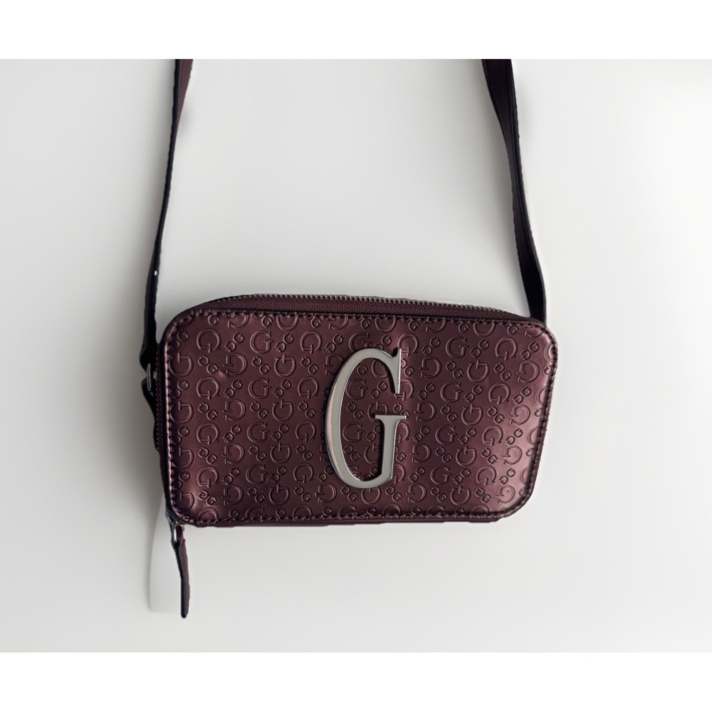 Guess Fall Vibes Plum Rectangle Double Zip Crossbody Purse Adjustable Strap Mint